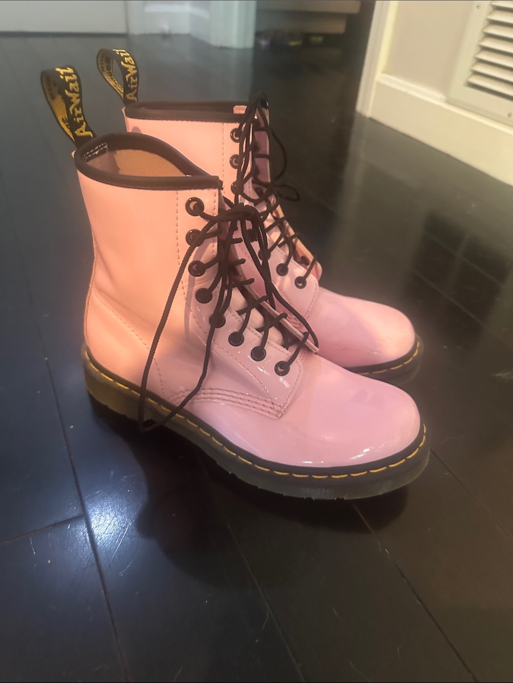 Dr. Martens Pink Patent Leather Lace-Up Combat Boots